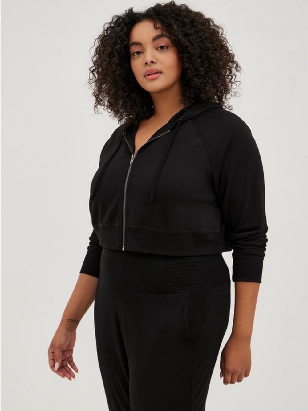Torrid Lightweight French Terry Zip-Up Crop Hoodie Black 6X NWT